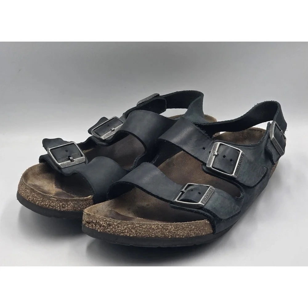 Birkenstock Milano Black Oiled Leather Sandals Men's EU 46 US 13 Adjustable